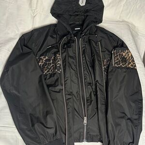 MACKAGE WESTIN-N Black Hooded Jacket with Leopard Print Accents